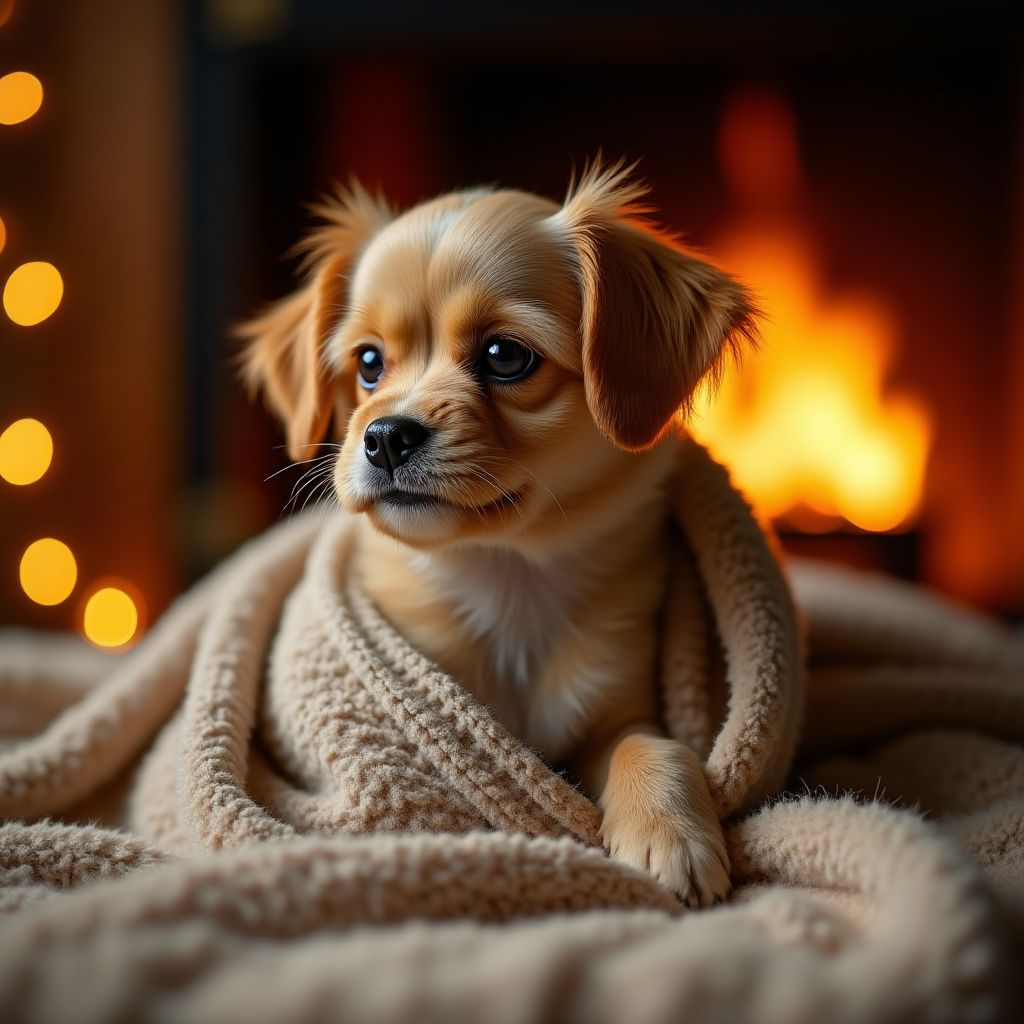 Dog with CozyPaw comfort blanket