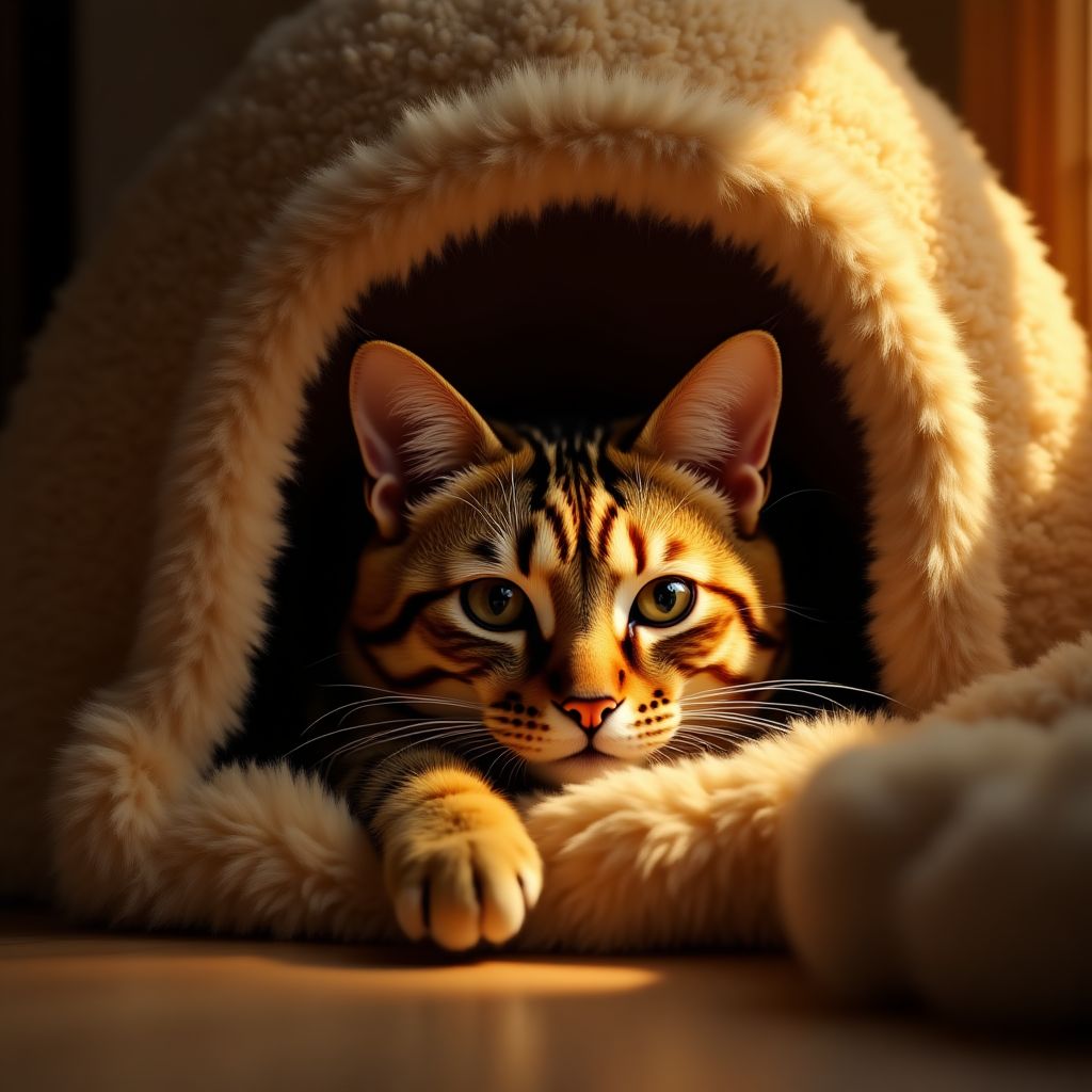 Anxious cat with comfort products