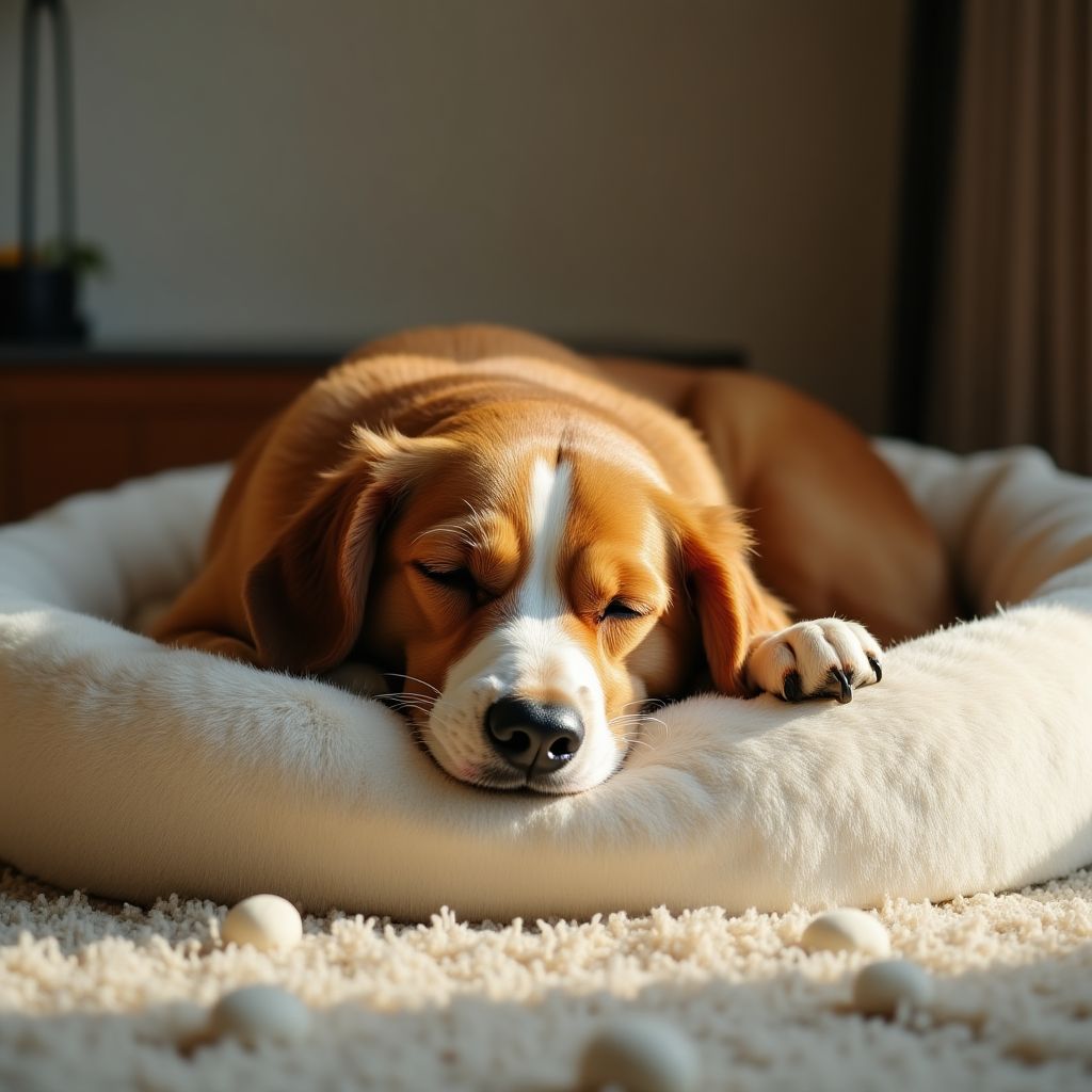 Dog with anxiety enjoying cozy bed