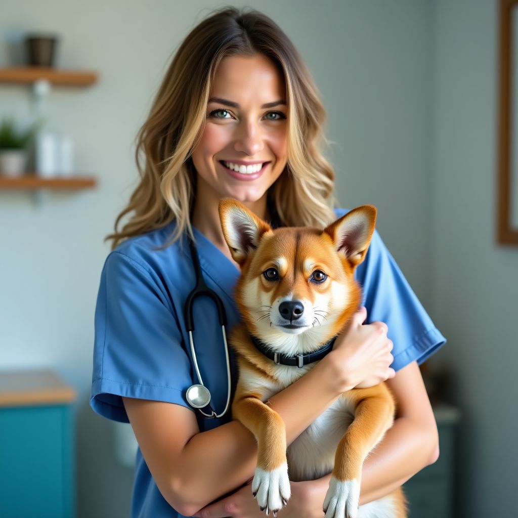 Veterinarian Dr. Julia Nguyen with dog