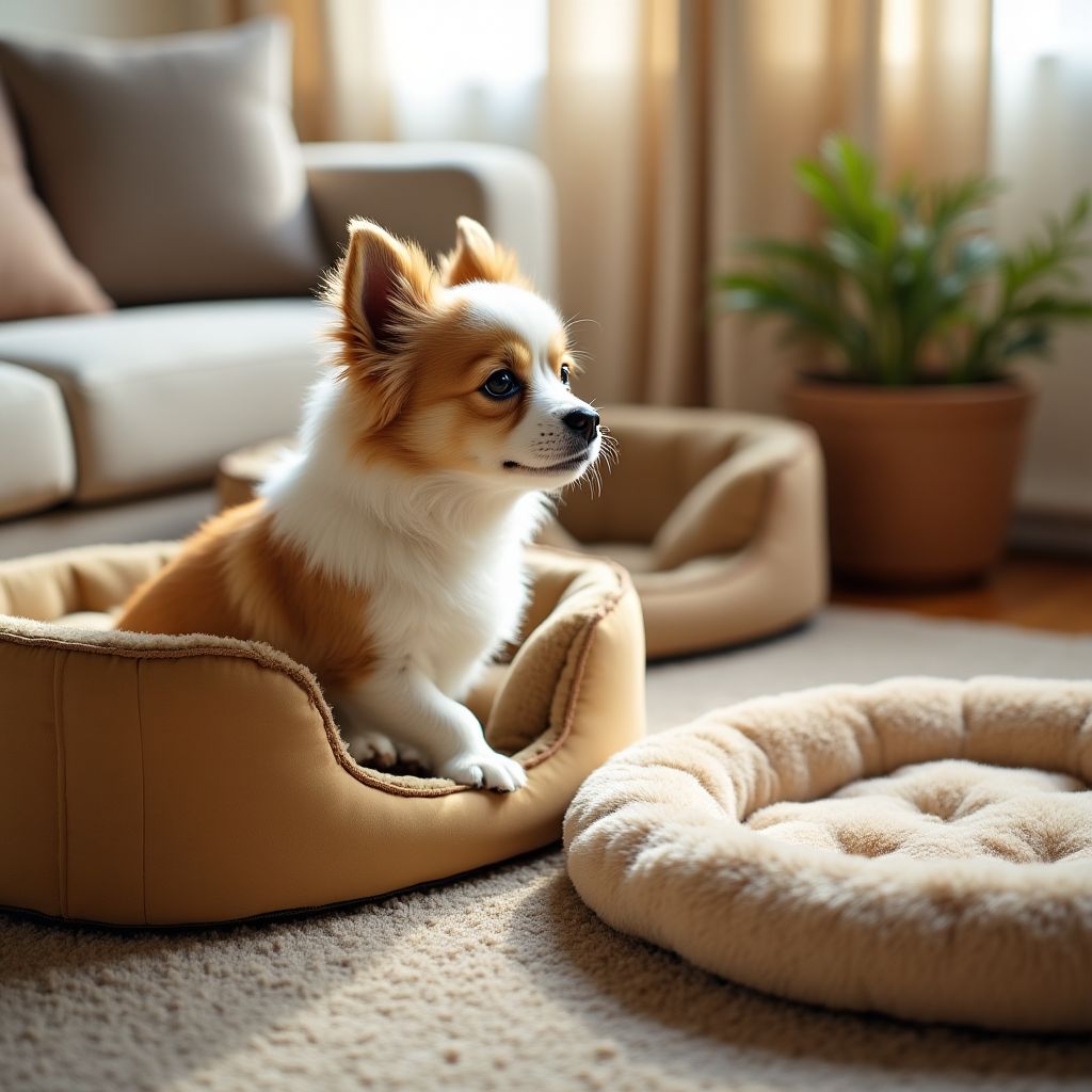 Dog testing different pet beds
