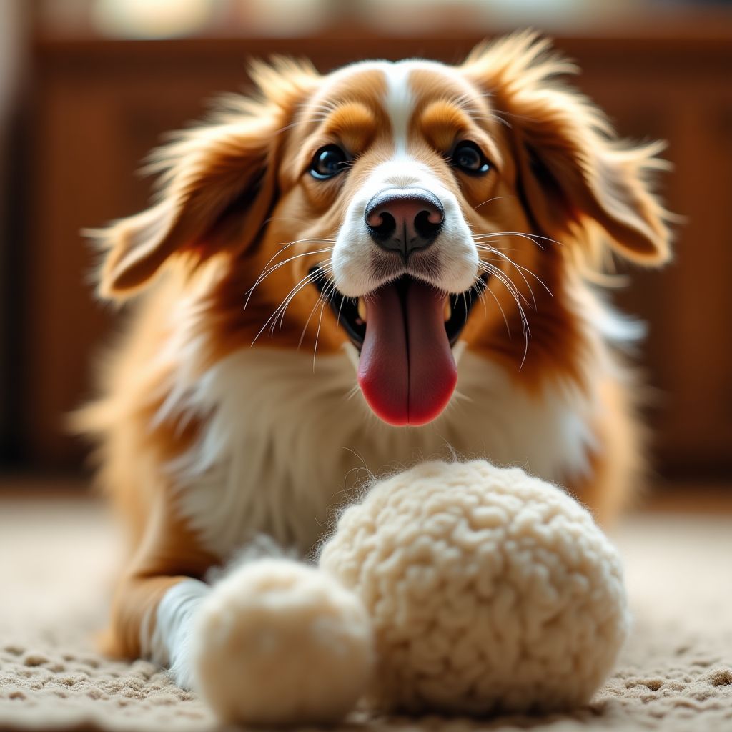Dog playing with interactive toy
